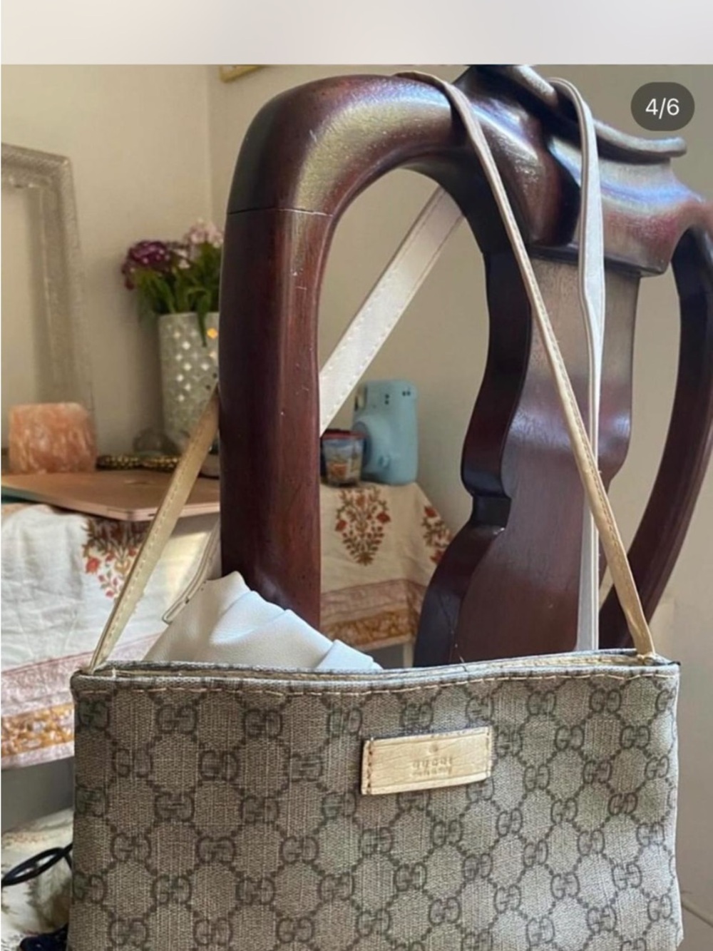Gucci Beige Monogram Shoulder Bag with Cream Trim